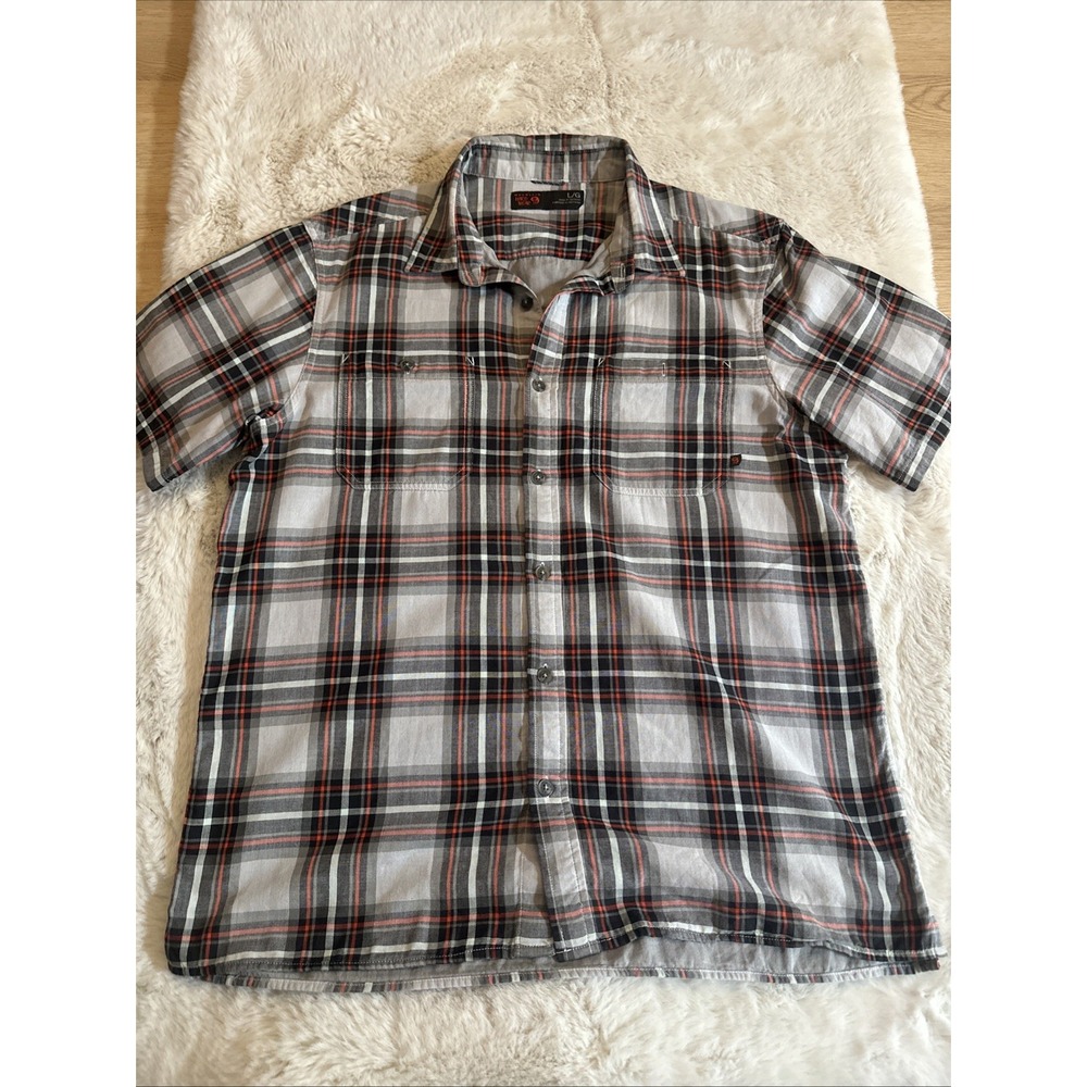 Mountain Hardwear Burgundy Red & White Plaid Short Sleeve Button Up Shirt‎ Large